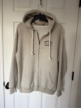 Oregon Coast Nye Beach Zip-Up Hoodie Sweater - Cream